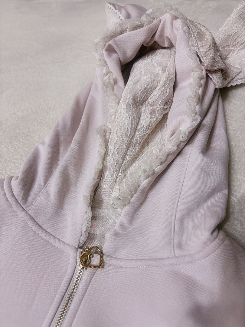 LIZLISA うさみみレースアップスリーブパーカー ピンク