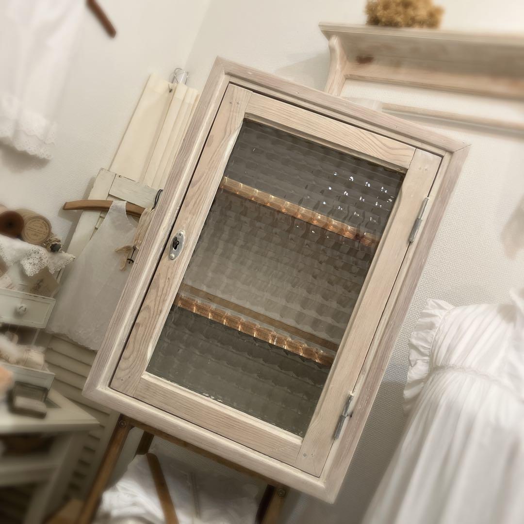 フランスアンティーク ウォールシェルフ 木製 ガラスキャビネット 棚 ブロカント