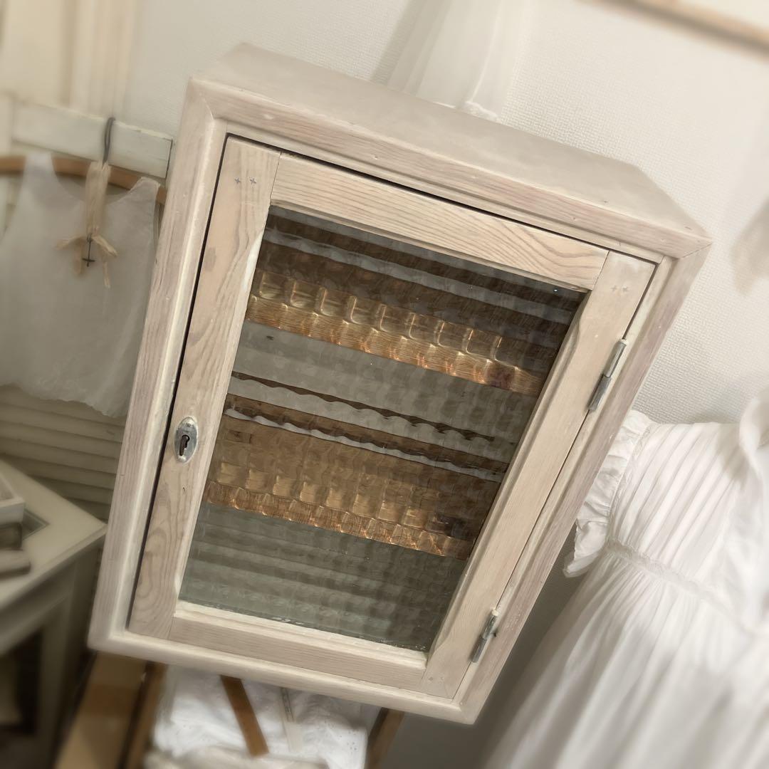 フランスアンティーク ウォールシェルフ 木製 ガラスキャビネット 棚 ブロカント