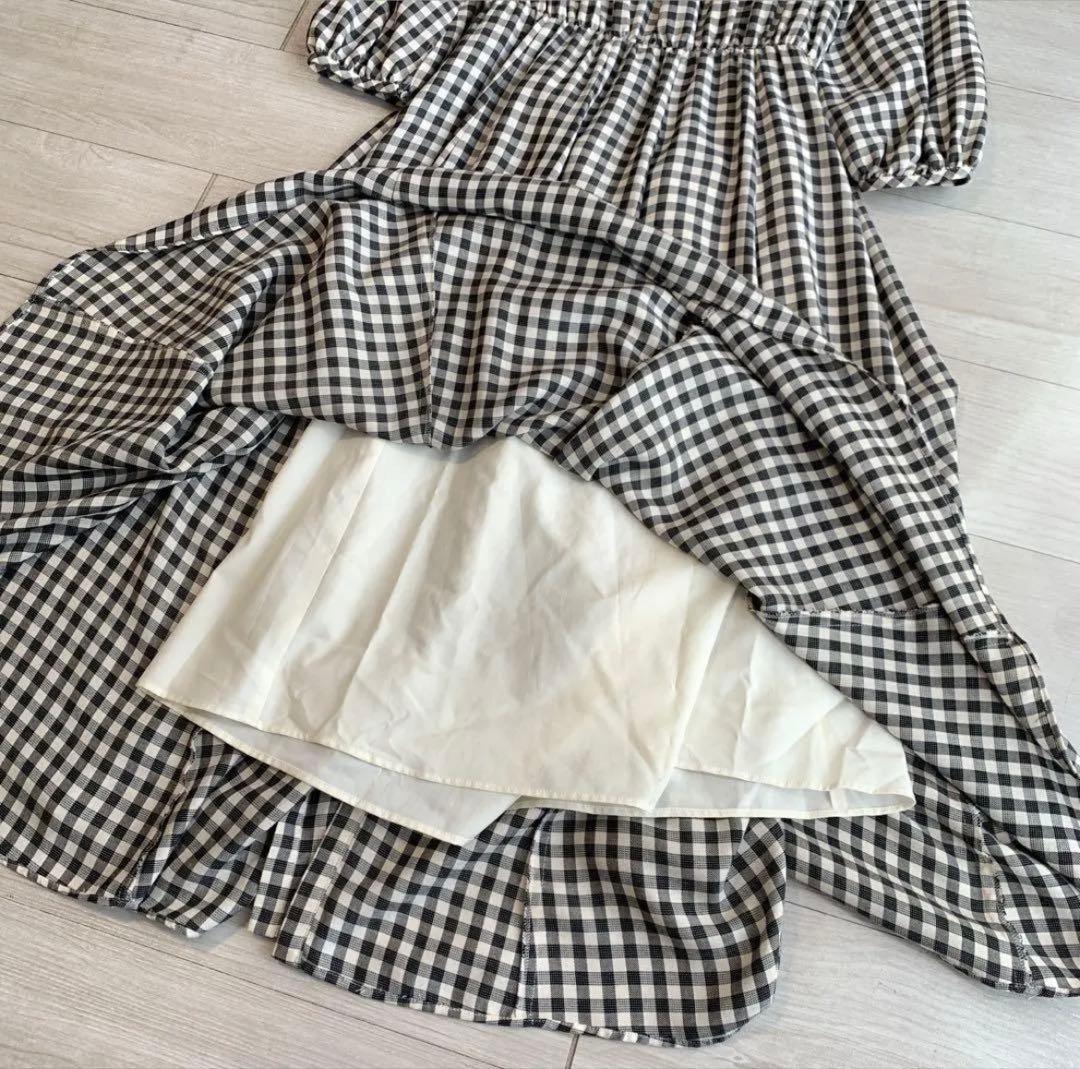 【ANAYI】アナイ　ギンガムチェック　ビスコースチェックフレアワンピース　春