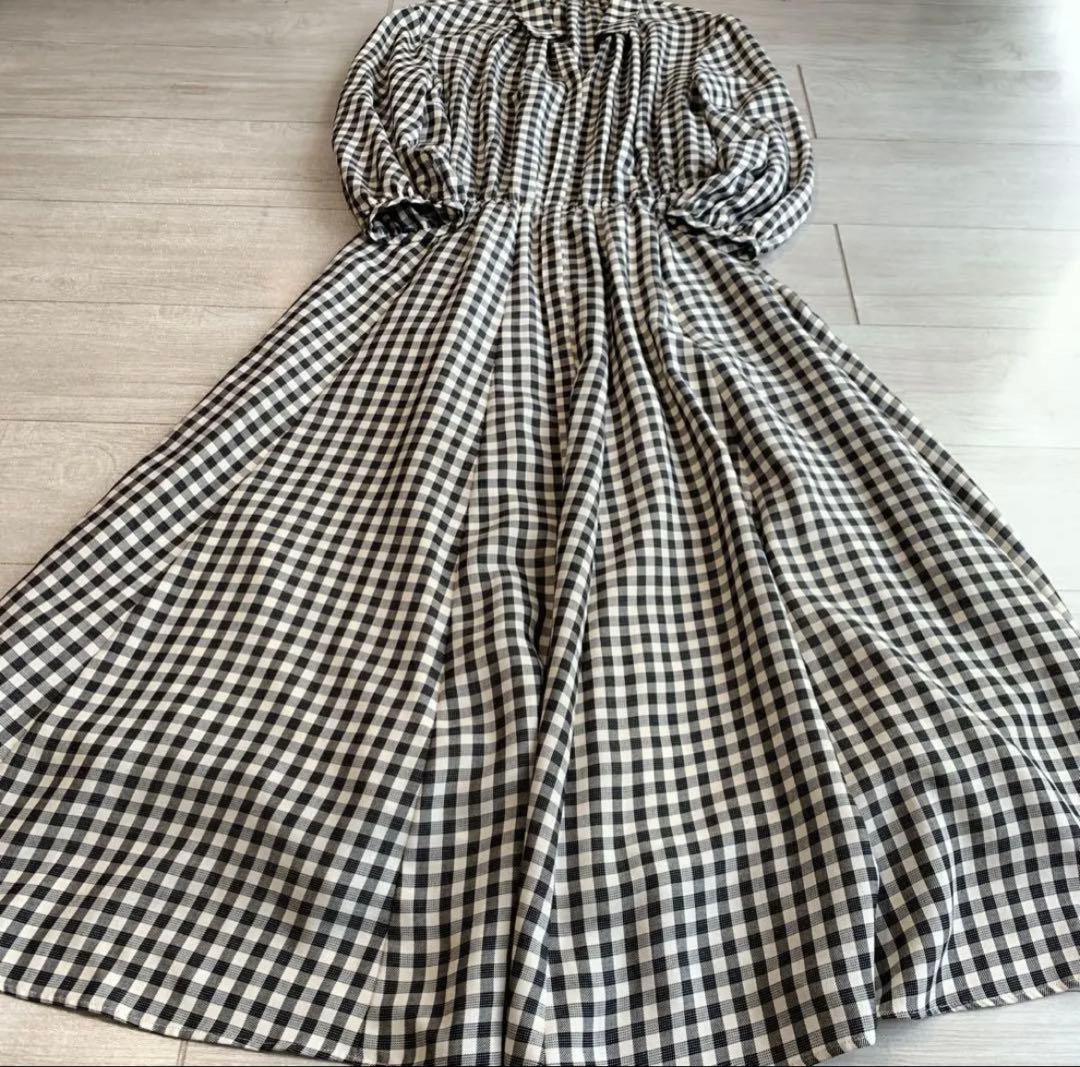 【ANAYI】アナイ　ギンガムチェック　ビスコースチェックフレアワンピース　春