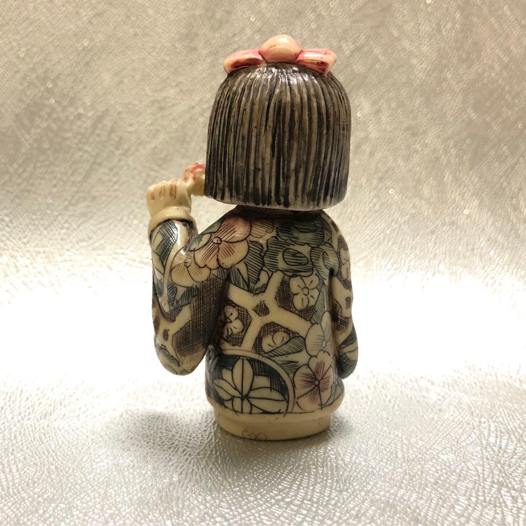 時代根付　刻印有　置物　おかっぱの女の子　縁起物　アンティーク　天然素材