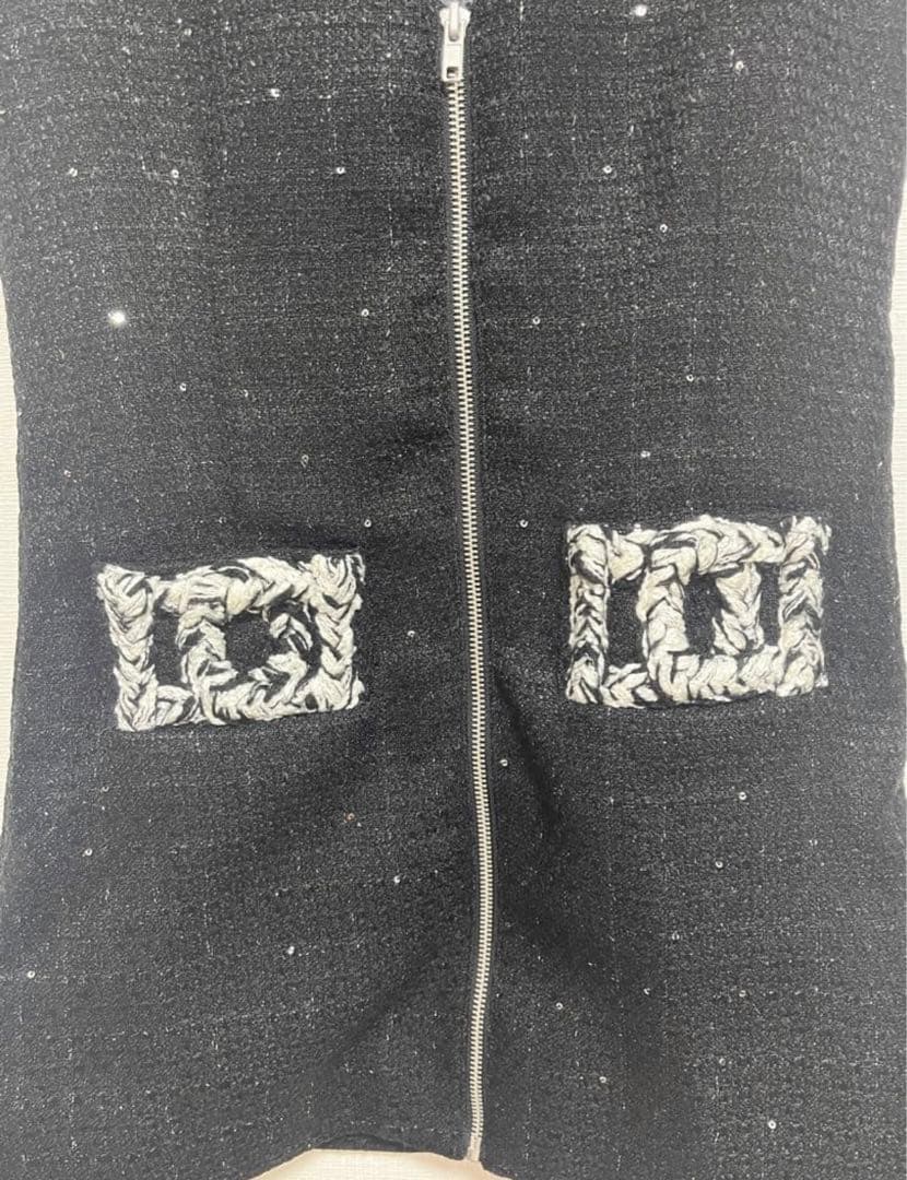 新品ダーリッチ フロントファスナーツイードミニワンピース　ブラック　フリー