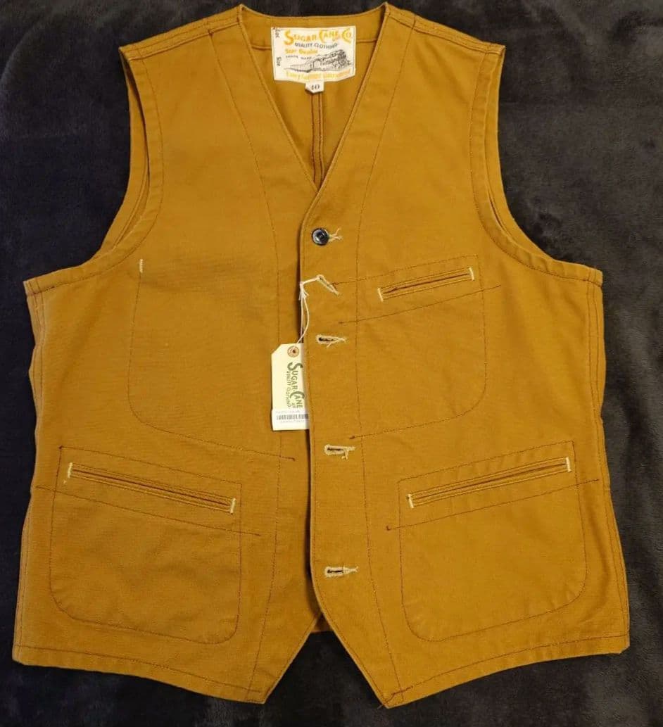 【美品】シュガーケーン・ブラウンダックワークベスト（40）
