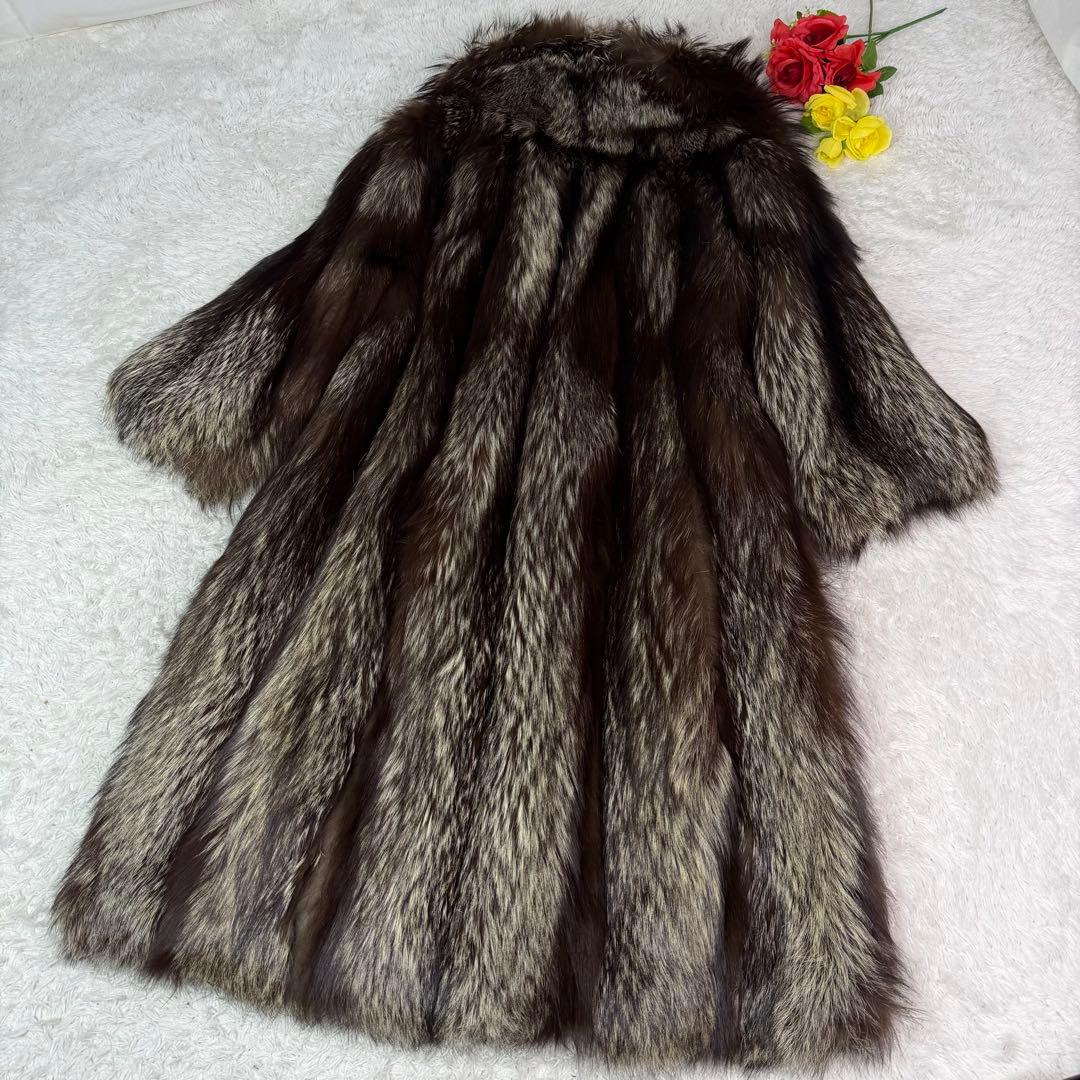 総丈117cm GRACE 肉厚 シルバーフォックス ロングコート 舐めし柔らか