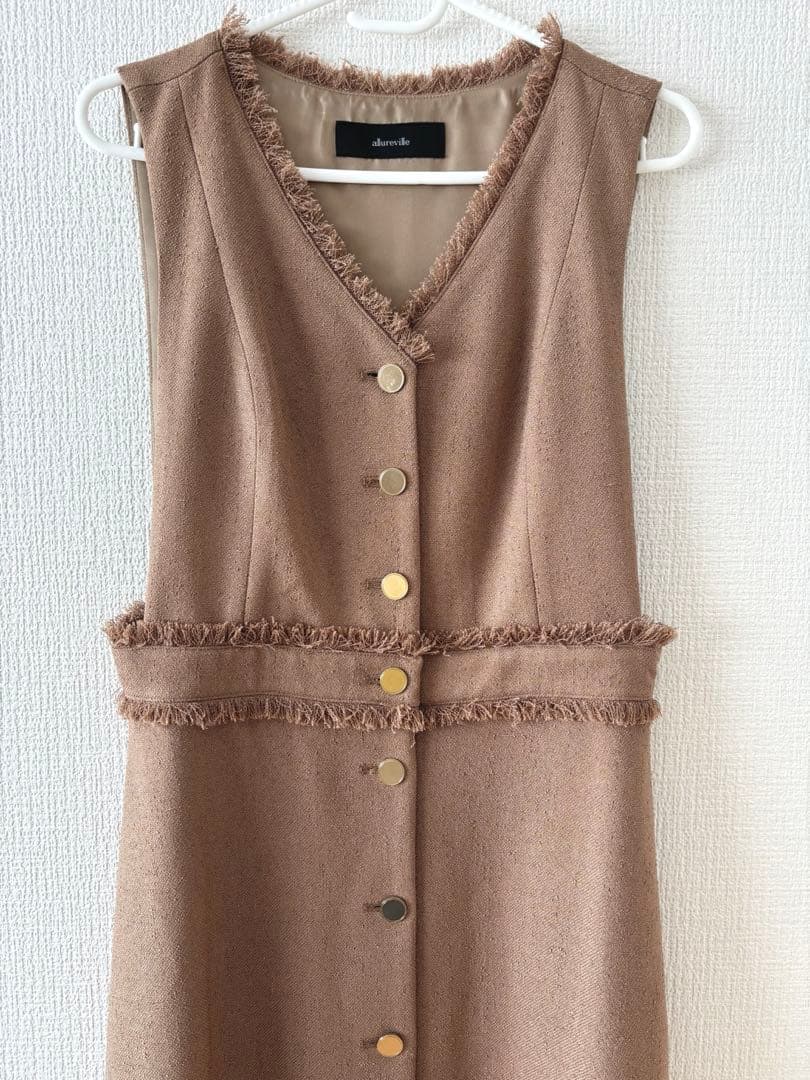 S様【超美品】アルアバイル ノンウールツイードフリンジフレアワンピース M