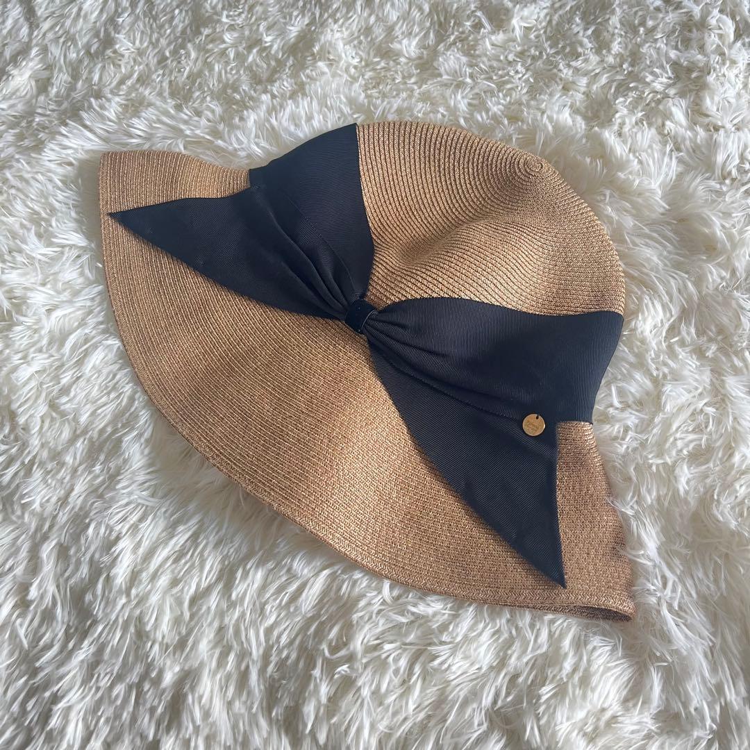 最安値　美品　アシーナニューヨーク　リサコ　ストローハット　黒リボン