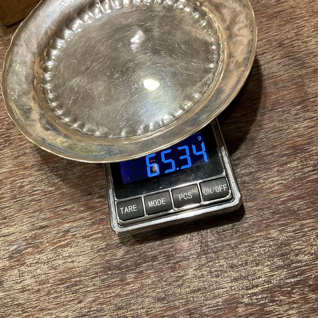 総重量325g！ 時代金工 青松堂 純銀 銘々青海盆 五客揃 共箱付き 煎茶道具