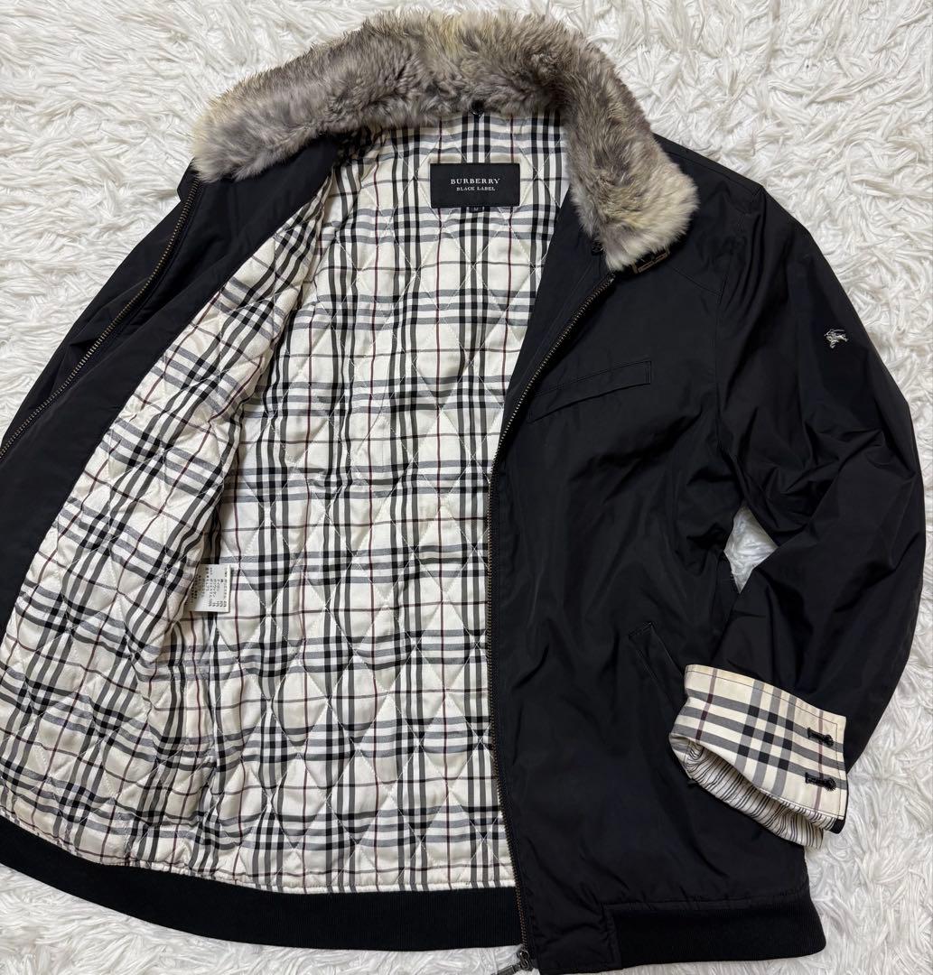 BURBERRY BLACK LABEL ラビットファージャケット　ノバチェック