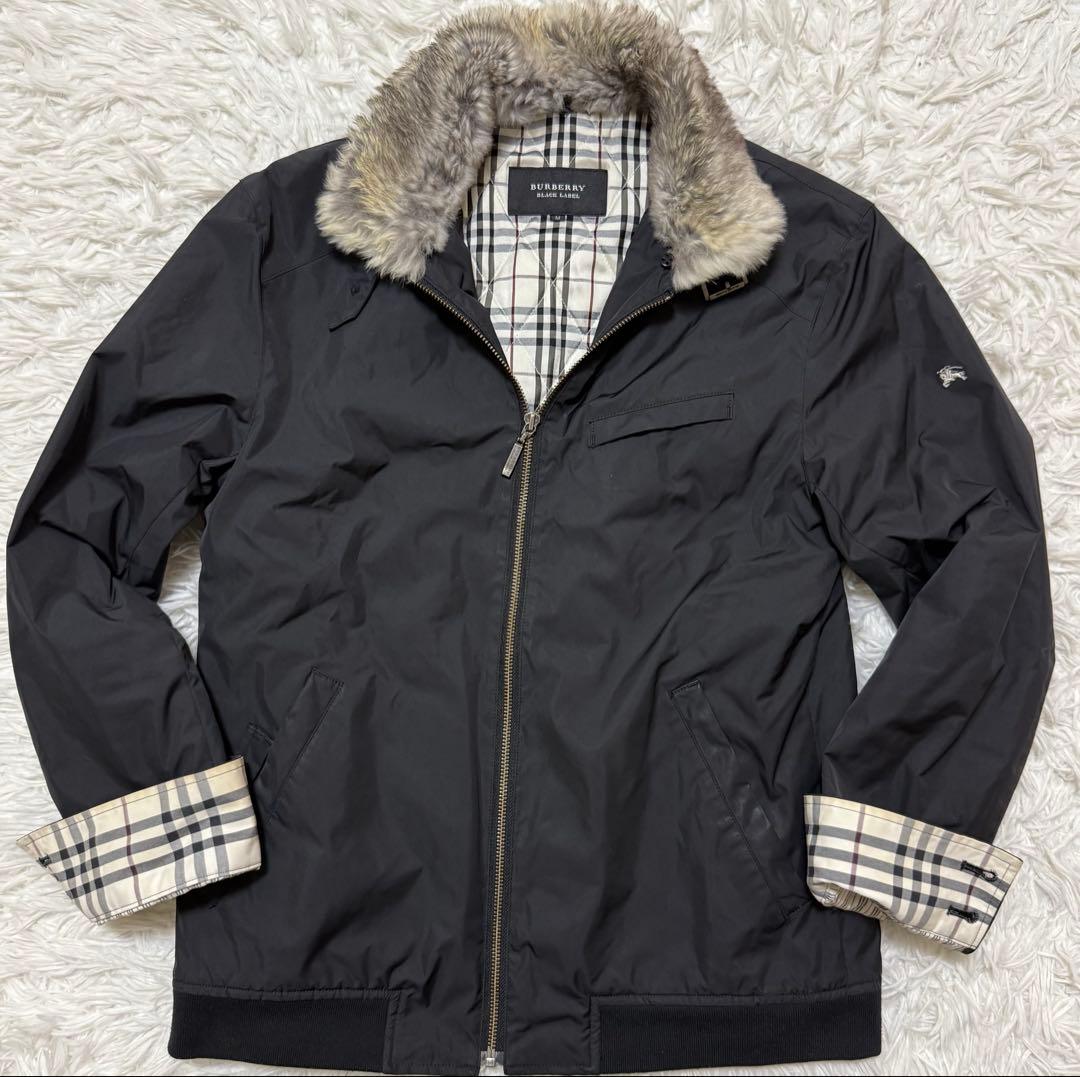 BURBERRY BLACK LABEL ラビットファージャケット　ノバチェック