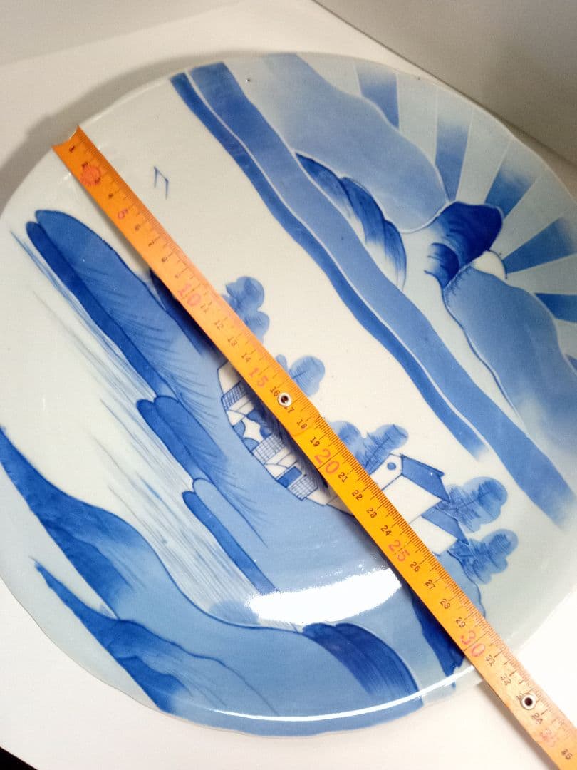 古伊万里　大皿　染付　日の出　山水　アンティーク