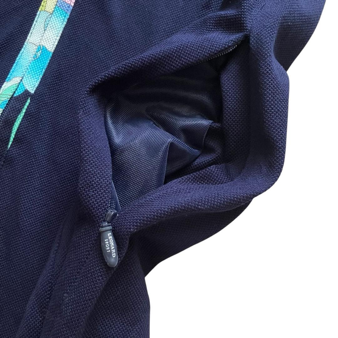 美品 レオナール ジップアップ ノースリーブワンピース トリム ネイビー 40