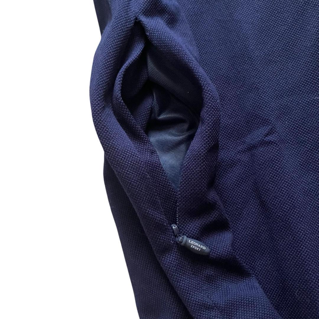 美品 レオナール ジップアップ ノースリーブワンピース トリム ネイビー 40