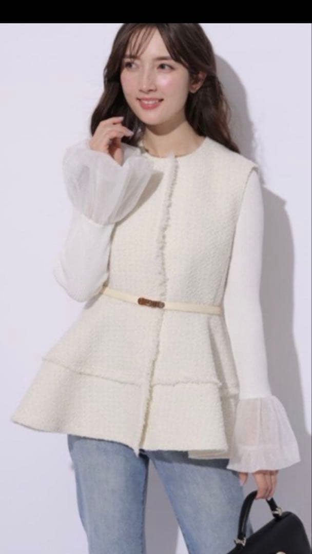 Apuweiser-riche ベルテッドツイードペプラムジレ Mベルト付