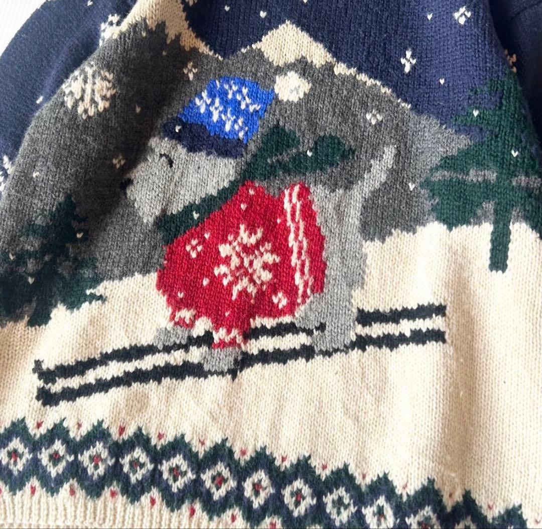 ラルフローレン　長袖ニット　ネイビー　犬　スキー　ノルディック