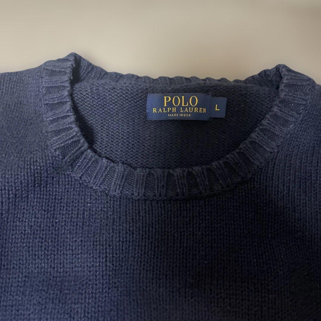 【美品】Ralph Lauren 米国製 星条旗 ニットセーター L 紺