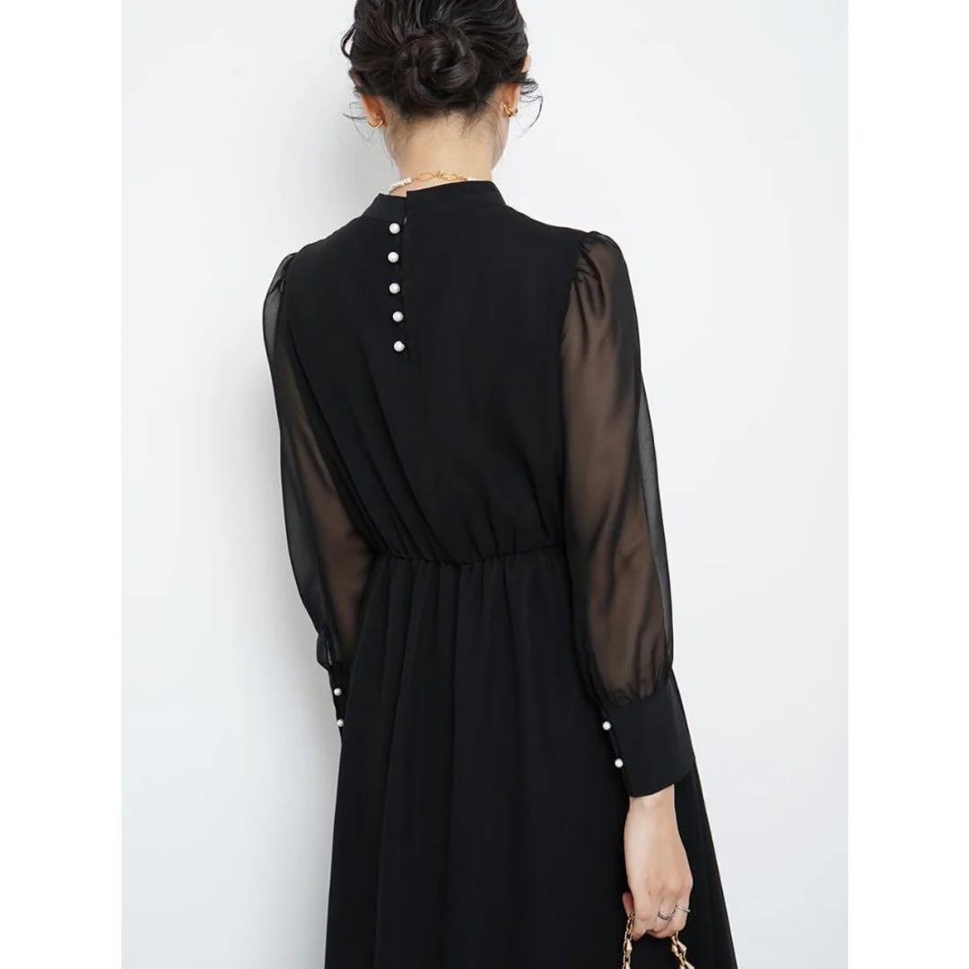 【美品】Rire fete リルフェテ パールデザインシフォンドレス 9号