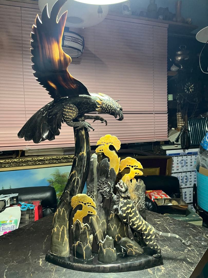 中国芸術、中国彫刻、水牛のツノ彫刻 鷹と虎の水牛のツノ彫刻、中国美術 貴重美術