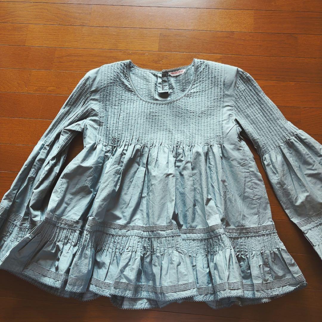 Wonderful World ブロードピンタック遣い長袖ブラウス・ブルーグレー