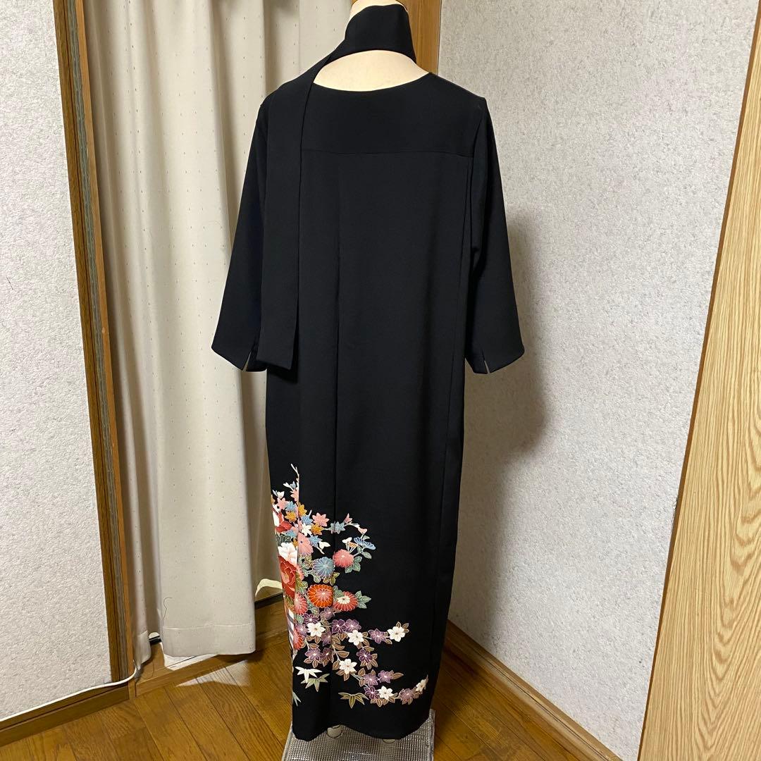 おばちゃん 《LL 124cm》黒留袖リメイク ヨーク切り替え 七分袖