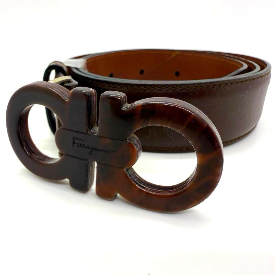 サルヴァトーレフェラガモ ダブルガンチーニ べっ甲調 レザー イタリア製 ベルト
