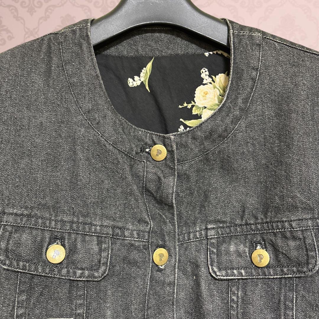 PINK HOUSE 【美品】L　デニム　ジャケット　ブラック　花柄　綿100%