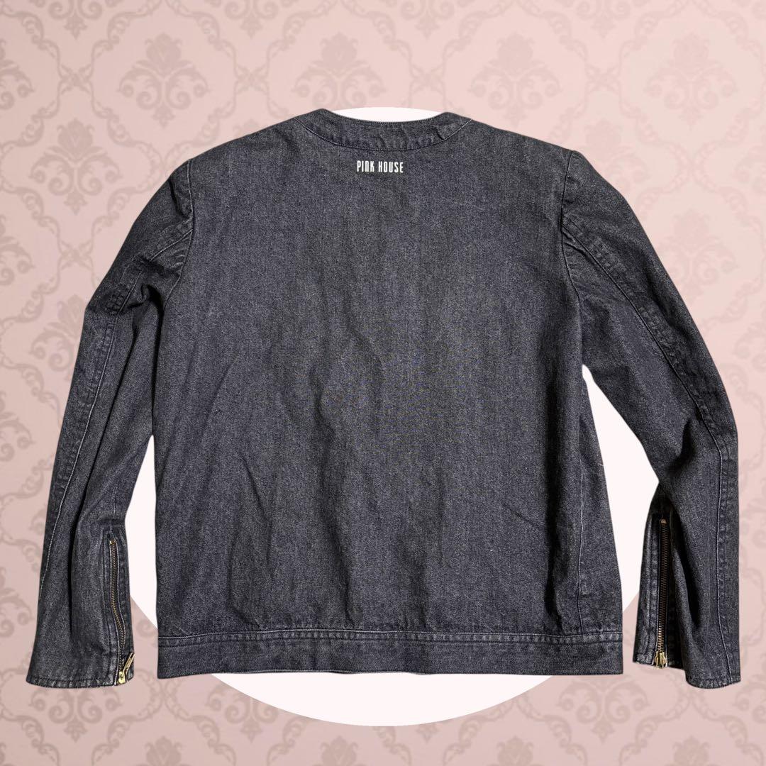 PINK HOUSE 【美品】L　デニム　ジャケット　ブラック　花柄　綿100%