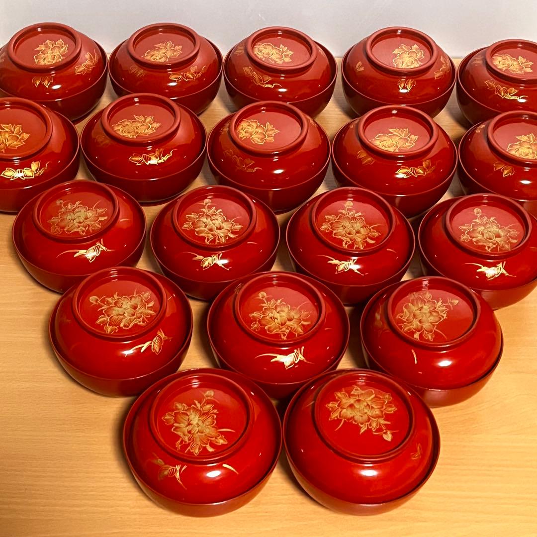 明治・大正期　骨董　吸い物椀　木製　漆器　お椀19客　古道具