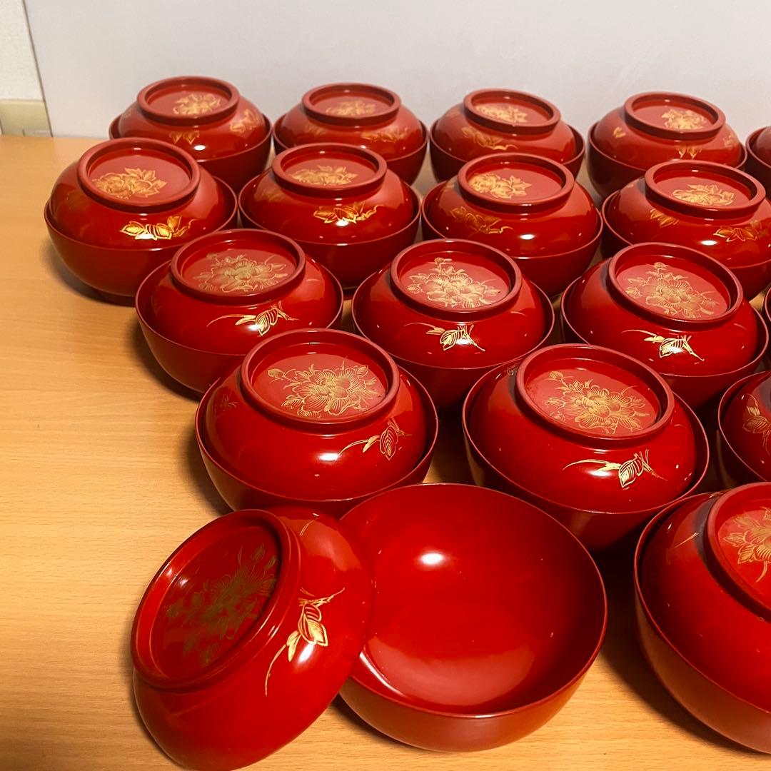 明治・大正期　骨董　吸い物椀　木製　漆器　お椀19客　古道具