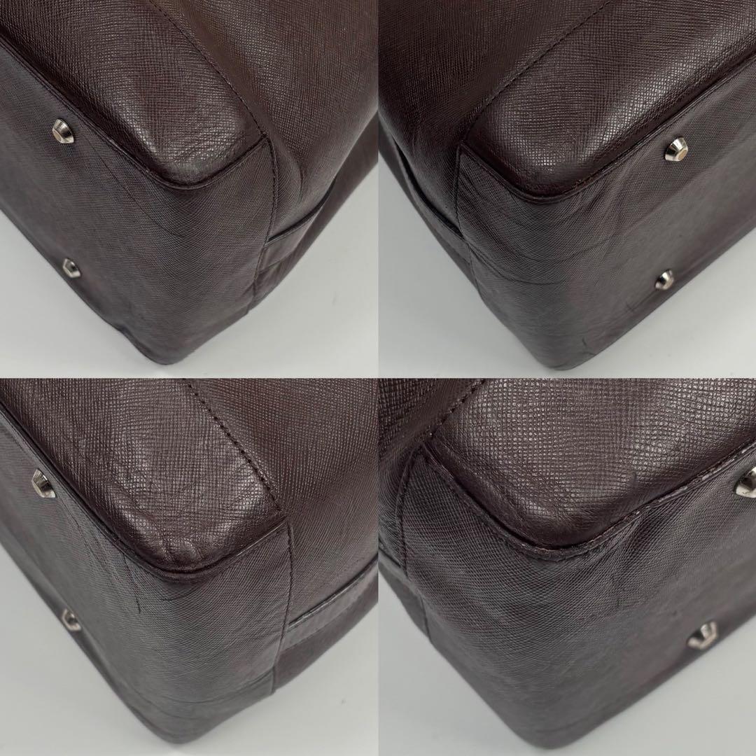 美品　バーバリー ハンドバッグ サフィアーノ ロゴプレート ダークブラウン