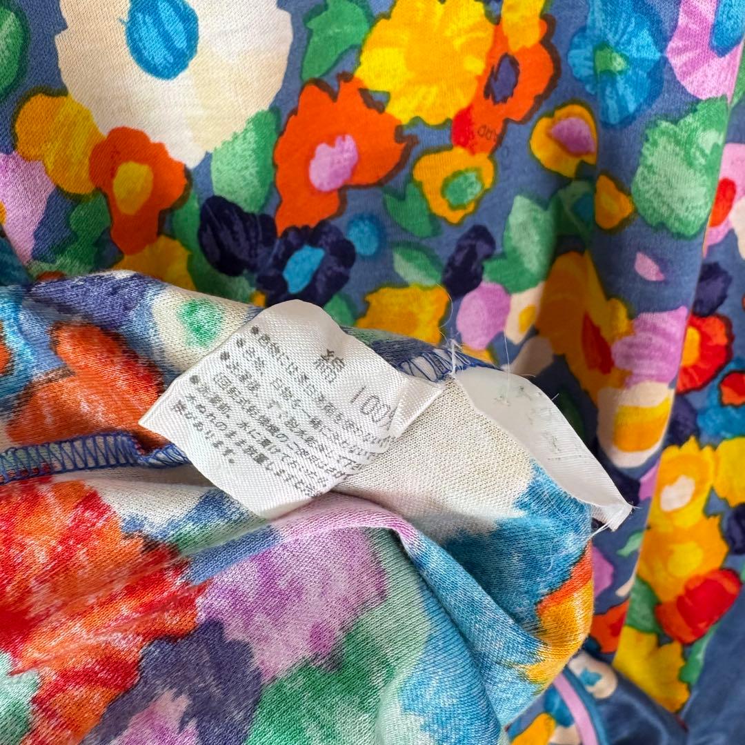 美品 レオナール カラフル フラワー 花柄 総柄 半袖 カットソー ブルー