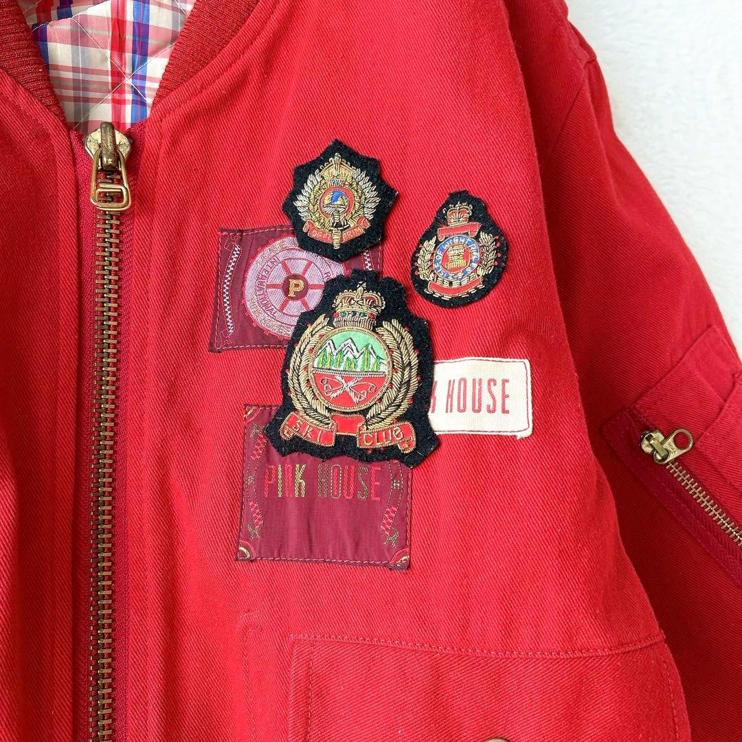 ピンクハウス ビンテージブルゾン ワッペン 裏地チェック 赤 フリーサイズ