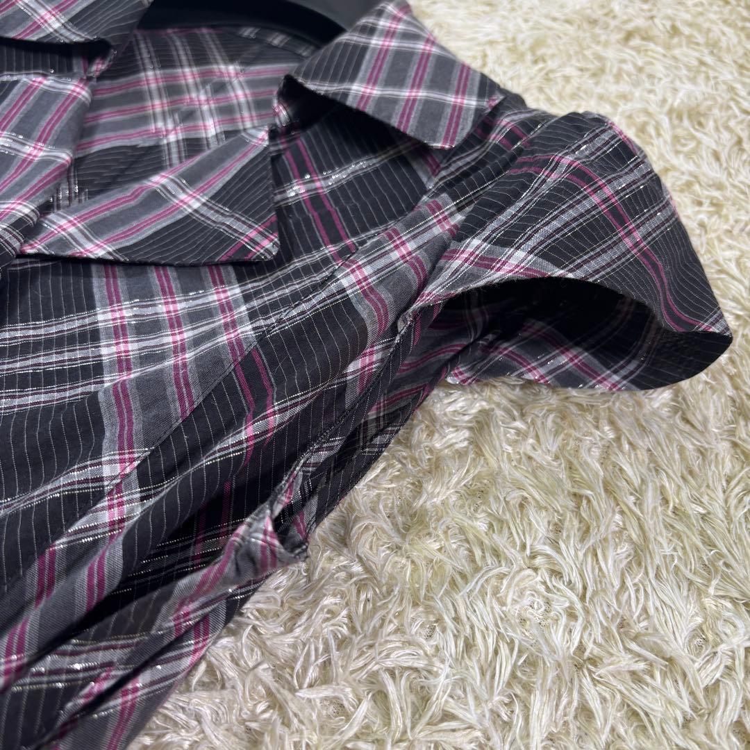 美品　バーバリーロンドン　チェック柄　ラメ入り　ベルトリボン　フレアワンピース