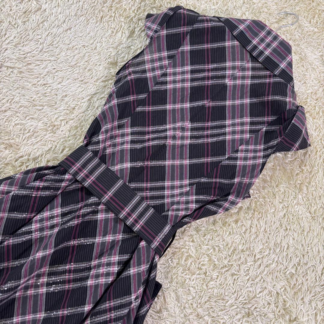 美品　バーバリーロンドン　チェック柄　ラメ入り　ベルトリボン　フレアワンピース