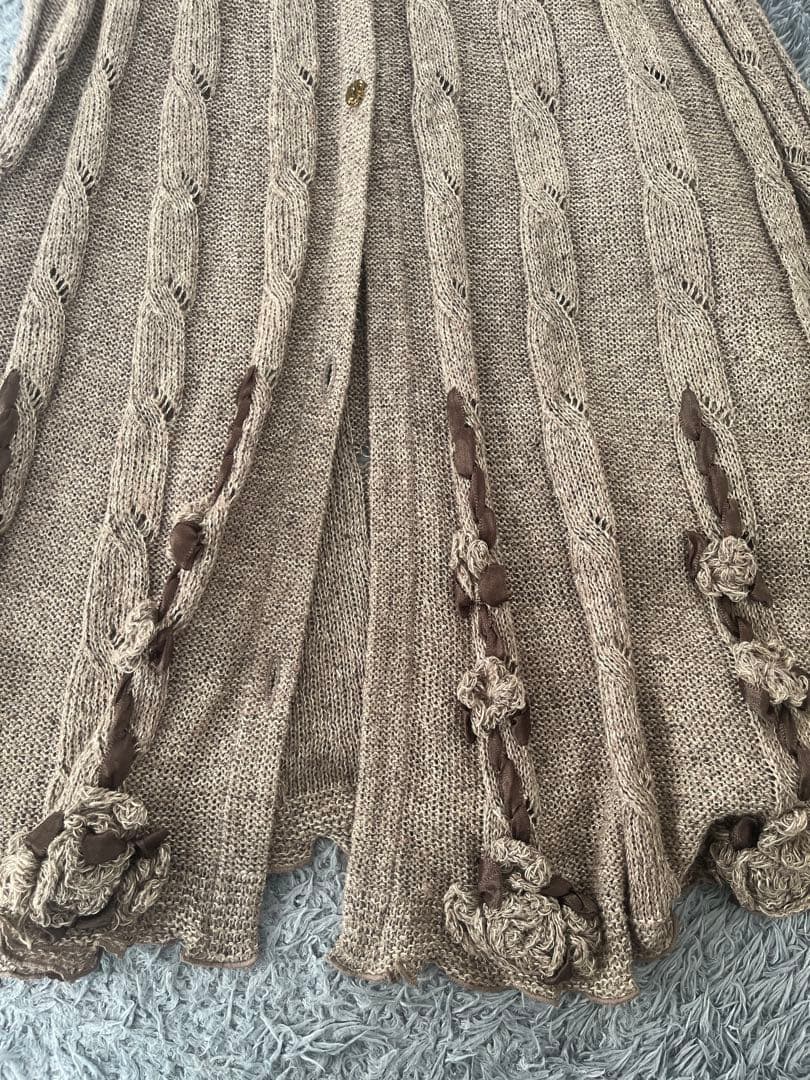 アトリエまりこ　シルクリネン　立体刺繍のマキシ丈ワンピース　アースカラー