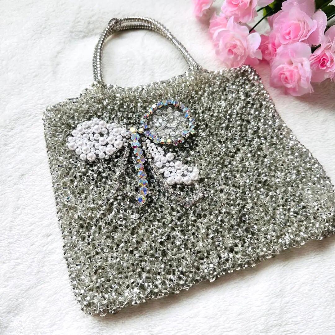 ANTEPRIMA アンテプリマ リボン パールビジューワイヤーバッグ シルバー