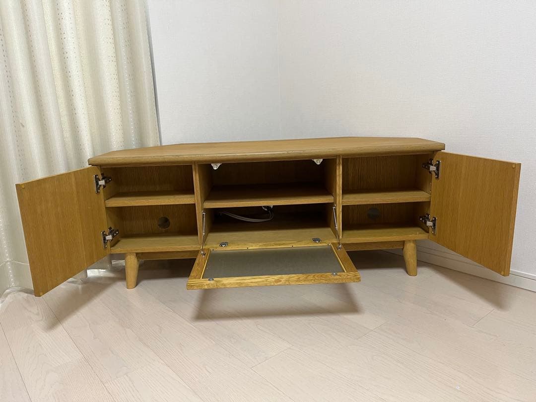コーナー型テレビ台 脚付き　120×49.5 ベルメゾン　ナチュラル無垢材