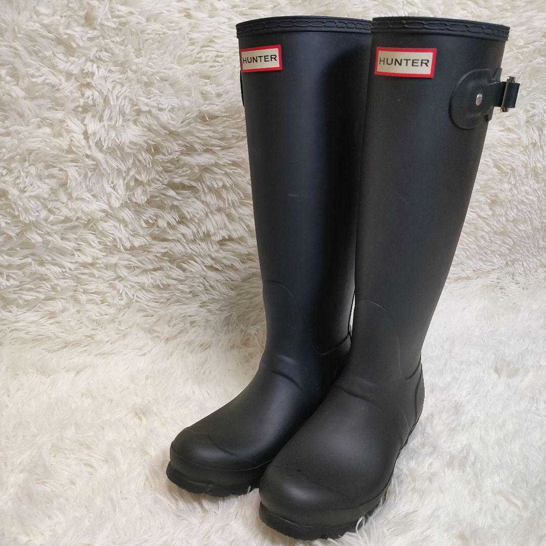 【美品】HUNTER レディース 長靴 バックル付き ブラック 23cm