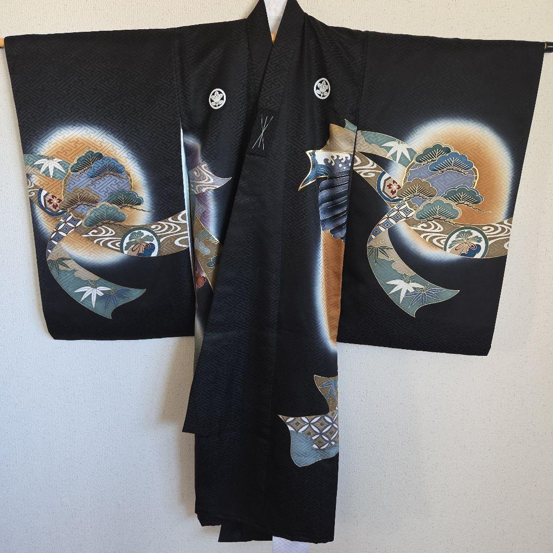 さや　　No25 正絹　男の子お祝い着物　襦袢セツト　　七五三 逸品