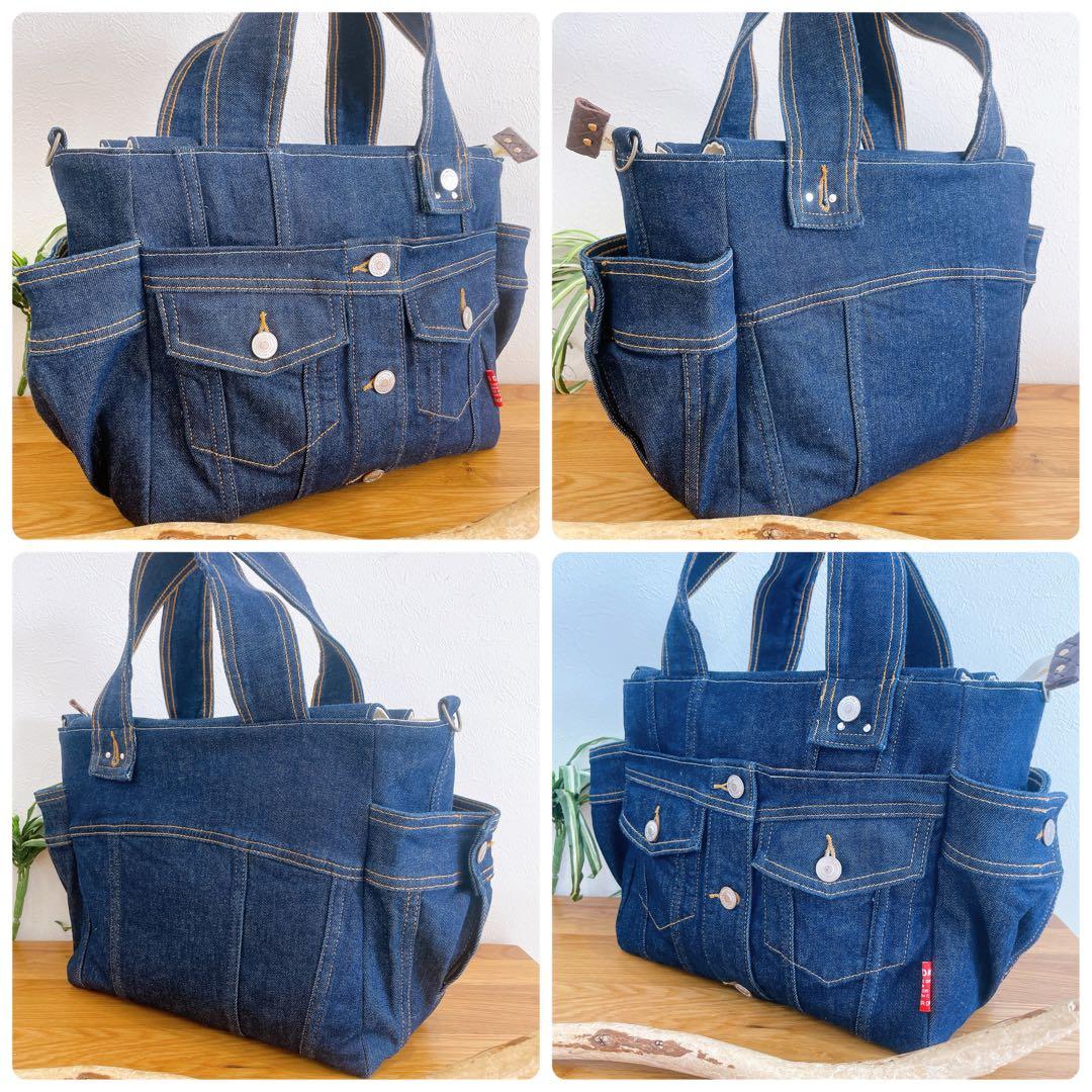 BIGsize★2way Gジャン デニムリメイク トートバッグ インディゴ