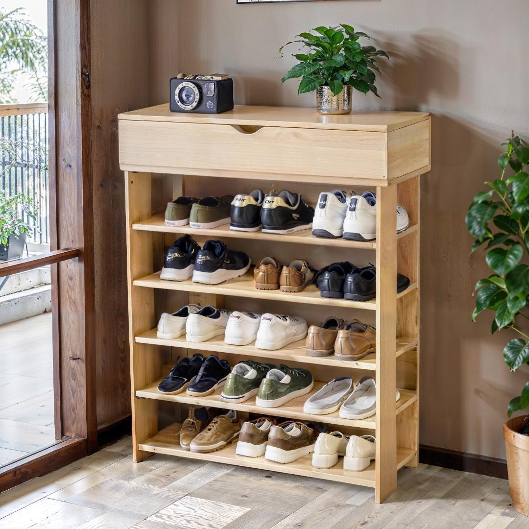 6段シューズラック下駄箱省スペース おしゃれ 　ナチュラル・NATURAL