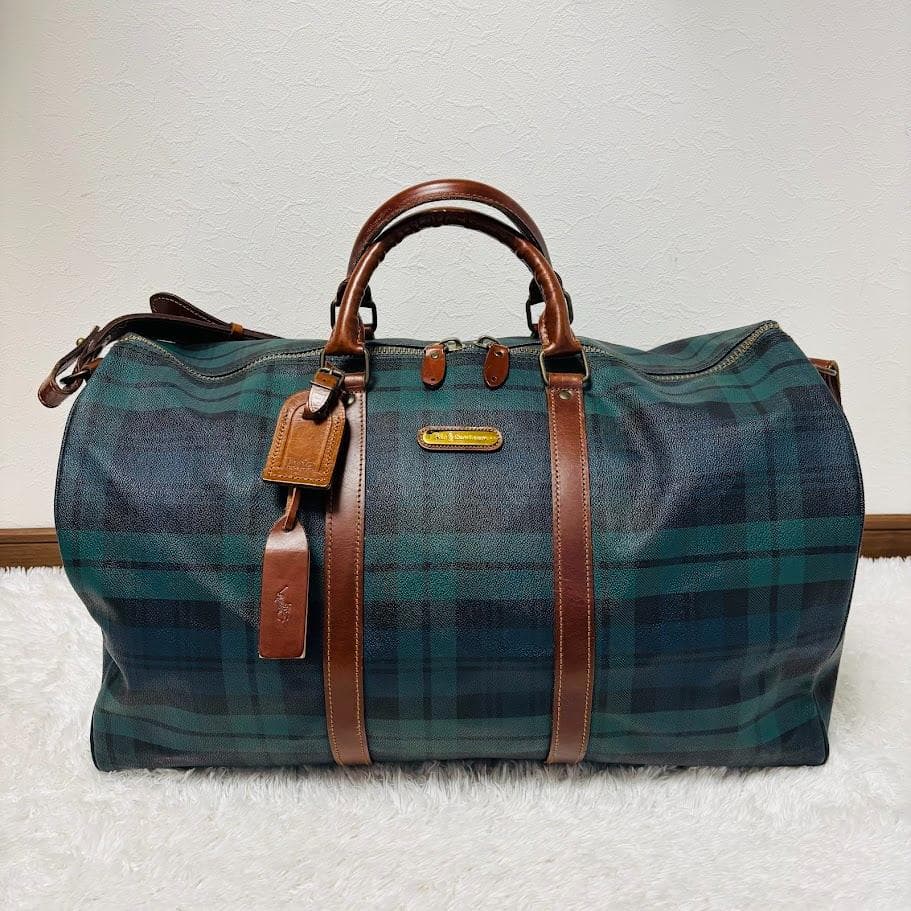 希少 ポロ ラルフローレン レザー ボストンバッグ チェック 2way 大容量