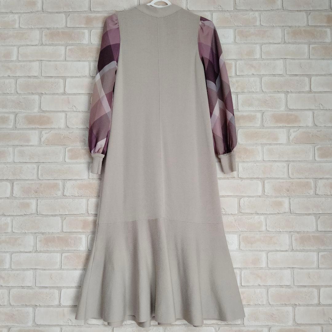 ブルーレーベル ニット ロング ワンピース チェック 金ボタン