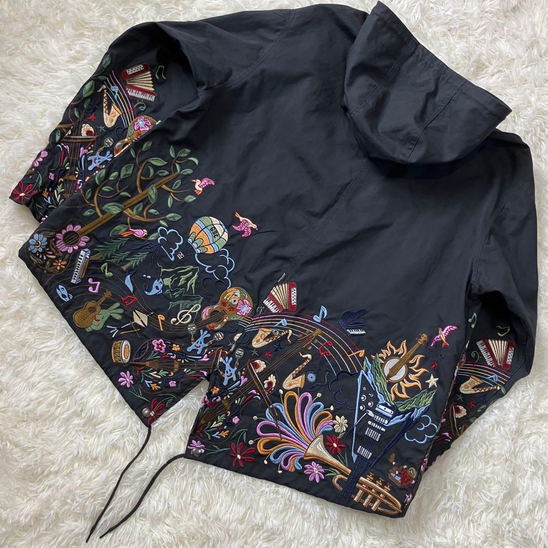 go slow caravan コードクロスパネル 刺繍 モッズコート 黒 音楽