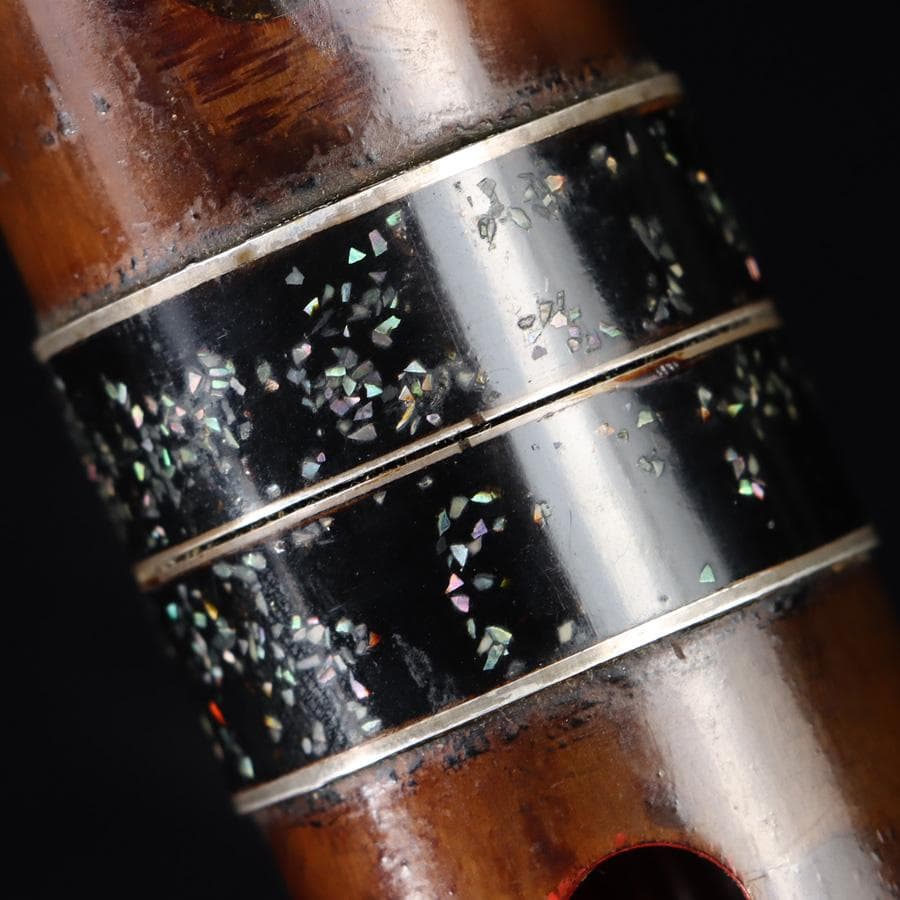 Y3273-2 琴古流 尺八 隆風銘 銀三線 螺鈿細工 全長51.5㎝ 竹製