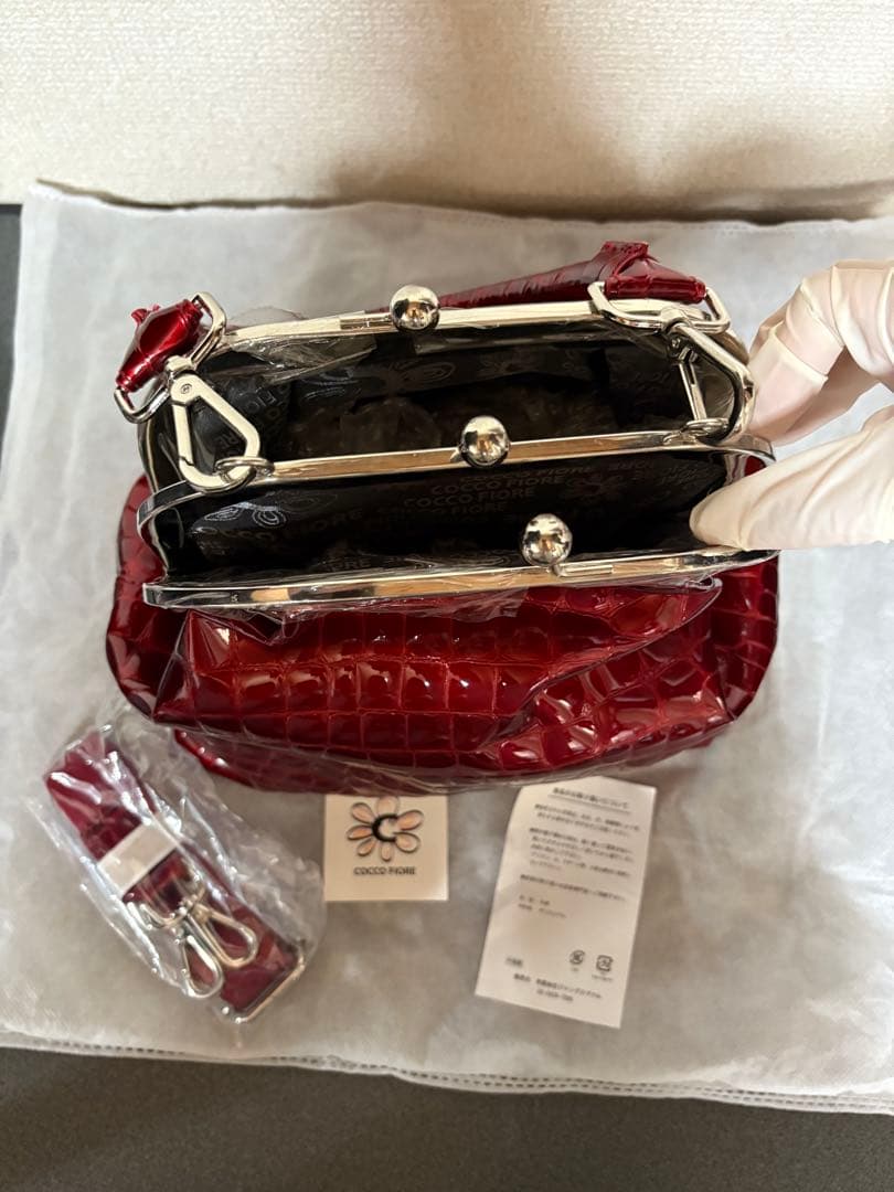 コッコフィオレ レッド ハンドバッグ ショルダーバッグ がま口 2WAY