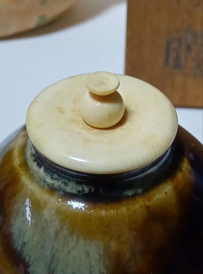 膳所焼　陽炎園　茶入 共箱 　 淡海ぜぜ　茶入　茶道具