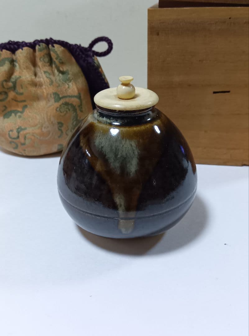 膳所焼　陽炎園　茶入 共箱 　 淡海ぜぜ　茶入　茶道具