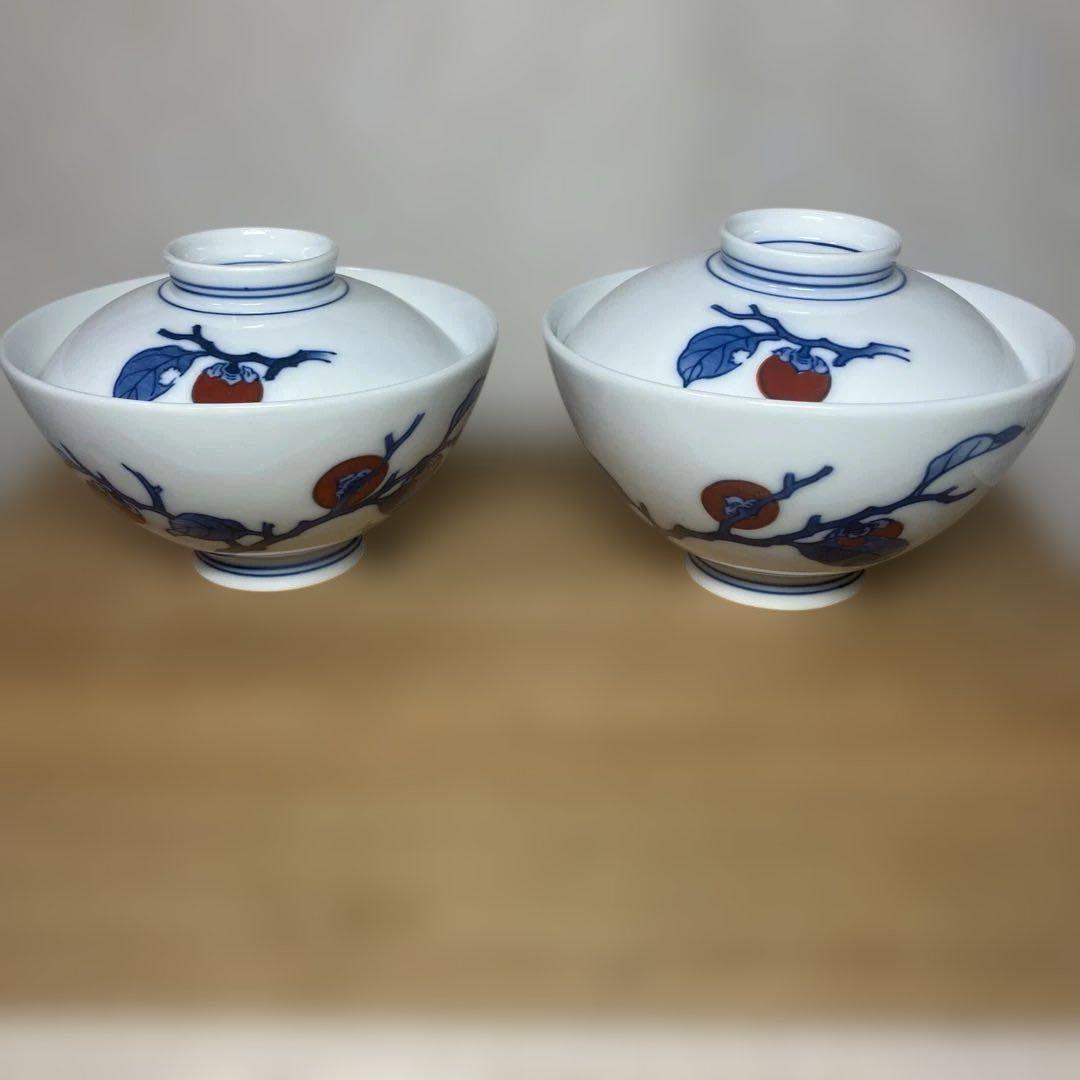 十三代　酒井田柿右衛門　染錦　柿文　飯碗