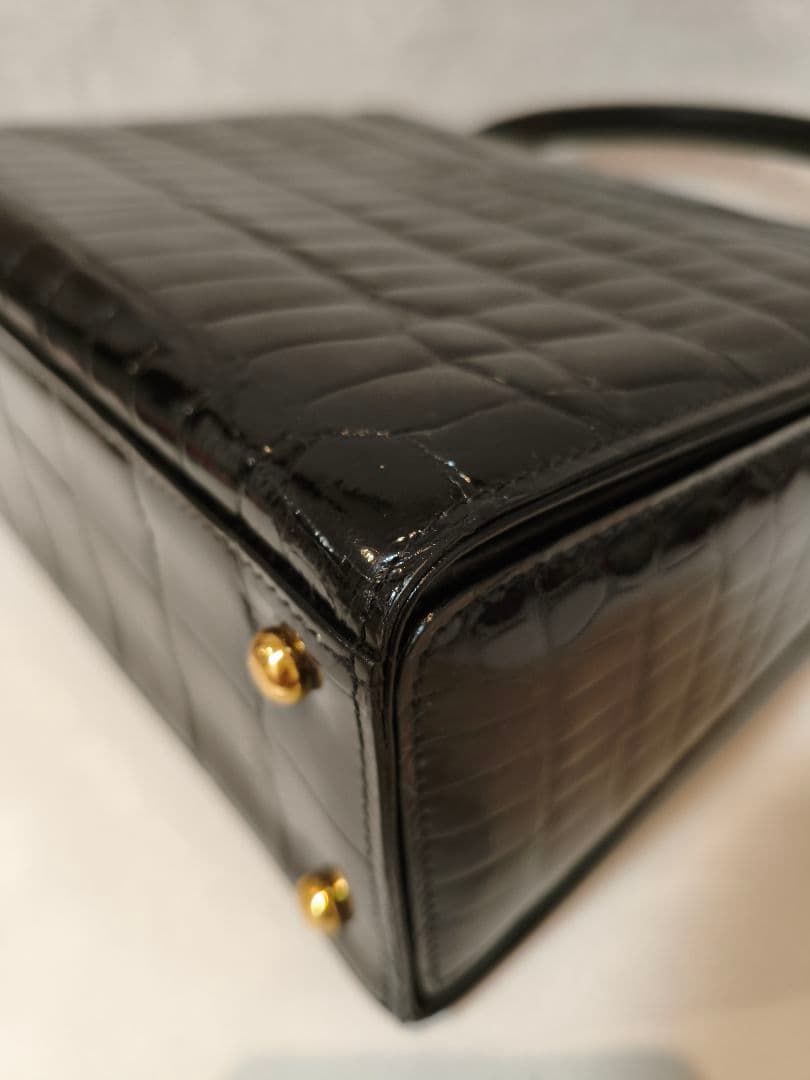 美品★JRA認定　本革　シャイニング　クロコ　フォーマル　ハンドバッグ